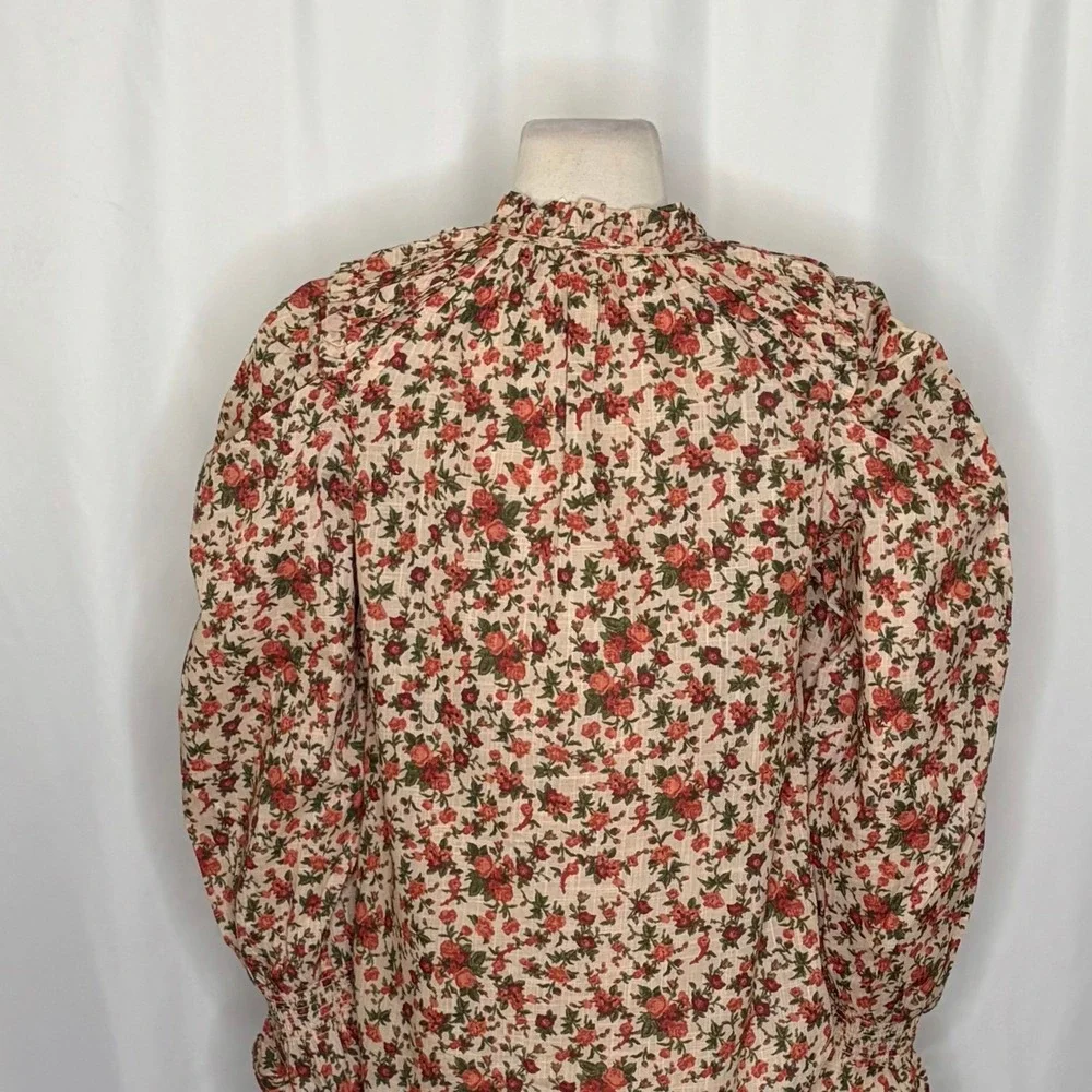 FREE PEOPLE Meant To‎ Be Blouse Floral Vintage Combo Ruffled Smocked Small